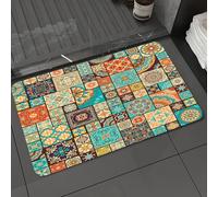 DALEXHM Tapis de Bain 40x60 cm, antidérapant,Doux,Absorbant l'eau,en Microfibre,pour la Salle de Bain,Lavable en Machine,Carreau Patchwork coloré sans raccord, orné de Motifs islamiques, Arabes, indi