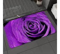 DALEXHM Tapis de Bain 40x60 cm, antidérapant,Doux,Absorbant l'eau,en Microfibre,pour la Salle de Bain,Lavable en Machine,détail d'une Magnifique Rose Violette avec des Gouttes d'eau