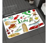 DALEXHM Tapis de Bain 40x60 cm, antidérapant,Doux,Absorbant l'eau,en Microfibre,pour la Salle de Bain,Lavable en Machine,Éléments emblématiques, Monuments et Cuisine Italiens