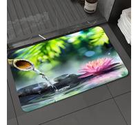 DALEXHM Tapis de Bain 40x60 cm, antidérapant,Doux,Absorbant l'eau,en Microfibre,pour la Salle de Bain,Lavable en Machine,Jardin Zen avec des Pierres Noires et des nénuphars Roses