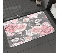DALEXHM Tapis de Bain 40x60 cm, antidérapant,Doux,Absorbant l'eau,en Microfibre,pour la Salle de Bain,Lavable en Machine,Carreau à Motif Floral de Roses aux Couleurs Pastel, orné de Fleurs et de feui