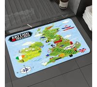 DALEXHM Tapis de Bain 40x60 cm, antidérapant,Doux,Absorbant l'eau,en Microfibre,pour la Salle de Bain,Lavable en Machine,Une Carte colorée du Royaume-Uni et de l'Irlande avec diverses icônes et des d