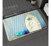 DALEXHM Tapis de Bain 40x60 cm, antidérapant,Doux,Absorbant l'eau,en Microfibre,pour la Salle de Bain,Lavable en Machine,Décoration Nautique, Objets Marins sur Bois avec Bateau Vintage