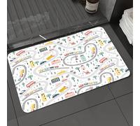 DALEXHM Tapis de Bain 40x60 cm, antidérapant,Doux,Absorbant l'eau,en Microfibre,pour la Salle de Bain,Lavable en Machine,Motif sans raccord avec Voitures, Trains et Routes dessinés à la Main. Fond de