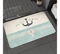 DALEXHM Tapis de Bain 40x60 cm, antidérapant,Doux,Absorbant l'eau,en Microfibre,pour la Salle de Bain,Lavable en Machine,Océan, thème Nautique : Ancre, Marin, mer, Directions, Vieux Ciel Bleu, Vert