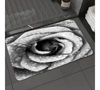 DALEXHM Tapis de Bain 40x60 cm, antidérapant,Doux,Absorbant l'eau,en Microfibre,pour la Salle de Bain,Lavable en Machine,Roses Noires et Blanches avec des Gouttes d'eau sur Fond Noir
