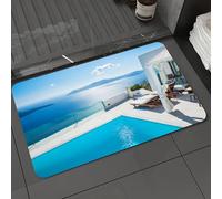 DALEXHM Tapis de Bain 40x60 cm, antidérapant,Doux,Absorbant l'eau,en Microfibre,pour la Salle de Bain,Lavable en Machine,Architecture sur l'île de Santorin en Grèce Piscine Chaude Bleue et Blanche