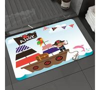 DALEXHM Tapis de Bain 40x60 cm, antidérapant,Doux,Absorbant l'eau,en Microfibre,pour la Salle de Bain,Lavable en Machine,Ahoy ! C'est Un garçon ! Coffre au trésor de Pirate Mignon pour Enfants avec u