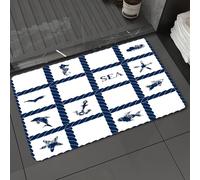 DALEXHM Tapis de Bain 40x60 cm, antidérapant,Doux,Absorbant l'eau,en Microfibre,pour la Salle de Bain,Lavable en Machine,Ancre, Nautique, rétro Bleu et Blanc, Grille, éléments Marins