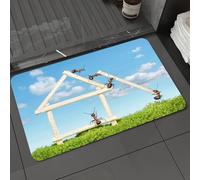 DALEXHM Tapis de Bain 50x80 cm, antidérapant,Doux,Absorbant l'eau,en Microfibre,pour la Salle de Bain,Lavable en Machine,Une équipe de Fourmis construit Une Maison en Bois avec des allumettes
