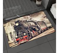 DALEXHM Tapis de Bain 50x80 cm, antidérapant,Doux,Absorbant l'eau,en Microfibre,pour la Salle de Bain,Lavable en Machine,Train à Vapeur, Locomotive Classique Noire et Rouge, crachant de la fumée et d