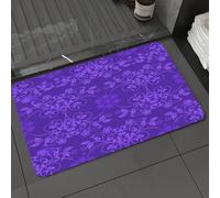 DALEXHM Tapis de Bain 50x80 cm, antidérapant,Doux,Absorbant l'eau,en Microfibre,pour la Salle de Bain,Lavable en Machine,Aubergine, Magnifiques Fleurs Bien formées sur Fond Violet, Barrage