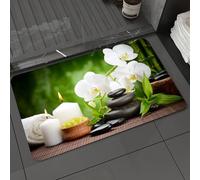 DALEXHM Tapis de Bain 50x80 cm, antidérapant,Doux,Absorbant l'eau,en Microfibre,pour la Salle de Bain,Lavable en Machine,Pierres de Basalte Zen et orchidée sur Le Bois