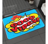 DALEXHM Tapis de Bain 50x80 cm, antidérapant,Doux,Absorbant l'eau,en Microfibre,pour la Salle de Bain,Lavable en Machine,Bonnes Vibrations, sition Pop Art avec Bulles de Dialogue, Lettres rétro, Ball