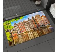 DALEXHM Tapis de Bain 50x80 cm, antidérapant,Doux,Absorbant l'eau,en Microfibre,pour la Salle de Bain,Lavable en Machine,Paysage Urbain, Vieux bâtiments à Amsterdam-Nord Ferry, Ville culturelle des P