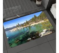 DALEXHM Tapis de Bain 50x80 cm, antidérapant,Doux,Absorbant l'eau,en Microfibre,pour la Salle de Bain,Lavable en Machine,Lac Tahoe, paysages américains pittoresques : Montagnes enneigées, rochers au