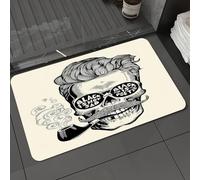 DALEXHM Tapis de Bain 50x80 cm, antidérapant,Doux,Absorbant l'eau,en Microfibre,pour la Salle de Bain,Lavable en Machine,Crâne de Gentleman Indie/Hipster avec Moustache, Pipe et Lunettes, Inscription