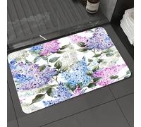 DALEXHM Tapis de Bain 50x80 cm, antidérapant,Doux,Absorbant l'eau,en Microfibre,pour la Salle de Bain,Lavable en Machine,des Bouquets de Fleurs Lilas, Violettes et Bleues dessinés à l'aquarelle