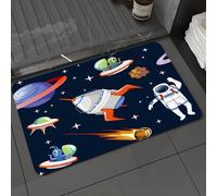 DALEXHM Tapis de Bain 50x80 cm, antidérapant,Doux,Absorbant l'eau,en Microfibre,pour la Salle de Bain,Lavable en Machine,Espace de Dessin animé. Planètes, astéroïdes, astronautes, ovnis, vaisseaux SP