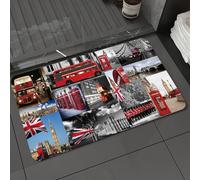 DALEXHM Tapis de Bain 50x80 cm, antidérapant,Doux,Absorbant l'eau,en Microfibre,pour la Salle de Bain,Lavable en Machine,Londres Big Ben Tower Bridge Drapeau du Royaume-Uni Capitole Bus Rouge Cabine