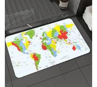 DALEXHM Tapis de Bain 50x80 cm, antidérapant,Doux,Absorbant l'eau,en Microfibre,pour la Salle de Bain,Lavable en Machine,Carte du Monde, Une Carte en Couleur Indiquant Les fuseaux horaires mondiaux