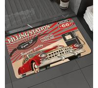 DALEXHM Tapis de Bain 50x80 cm, antidérapant,Doux,Absorbant l'eau,en Microfibre,pour la Salle de Bain,Lavable en Machine,Route 66, Affiche rétro de Station-Service Ouverte 24h/24, Style rétro, voitur
