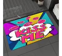 DALEXHM Tapis de Bain 50x80 cm, antidérapant,Doux,Absorbant l'eau,en Microfibre,pour la Salle de Bain,Lavable en Machine,Bulle de Dialogue « Embrasse-Moi ». Message dans Un Style Pop Art BD.