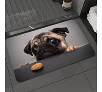 DALEXHM Tapis de Bain 50x80 cm, antidérapant,Doux,Absorbant l'eau,en Microfibre,pour la Salle de Bain,Lavable en Machine,Animal, Un Adorable Carlin Triste Regarde Un Biscuit