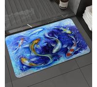 DALEXHM Tapis de Bain 50x80 cm, antidérapant,Doux,Absorbant l'eau,en Microfibre,pour la Salle de Bain,Lavable en Machine,Poissons Koi Japonais. Peinture à l'huile sur Toile.