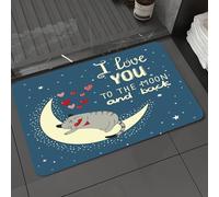DALEXHM Tapis de Bain 50x80 cm, antidérapant,Doux,Absorbant l'eau,en Microfibre,pour la Salle de Bain,Lavable en Machine,Fond d'écran Romantique avec Un Chat Mignon et la Lune. Je t'aime jusqu'à la l