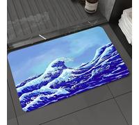 DALEXHM Tapis de Bain 50x80 cm, antidérapant,Doux,Absorbant l'eau,en Microfibre,pour la Salle de Bain,Lavable en Machine,Motif de la Grande Vague de Kangawa Bleu Marine et du Grand Tsunami, avec Un c