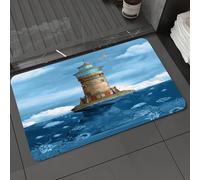 DALEXHM Tapis de Bain 50x80 cm, antidérapant,Doux,Absorbant l'eau,en Microfibre,pour la Salle de Bain,Lavable en Machine,Phare, mouettes, Oiseaux, Architecture, récif Maritime, Poissons, sous-Marin,