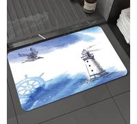 DALEXHM Tapis de Bain 50x80 cm, antidérapant,Doux,Absorbant l'eau,en Microfibre,pour la Salle de Bain,Lavable en Machine,Phare en mer à l'horizon avec Une Mouette. Illustration vectorielle.