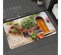 DALEXHM Tapis de Bain 50x80 cm, antidérapant,Doux,Absorbant l'eau,en Microfibre,pour la Salle de Bain,Lavable en Machine,des Fleurs colorées Devant Une Maison dans la Ville Italienne d'Assise