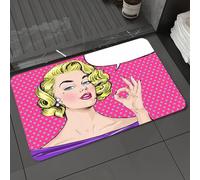 DALEXHM Tapis de Bain 50x80 cm, antidérapant,Doux,Absorbant l'eau,en Microfibre,pour la Salle de Bain,Lavable en Machine,Jeune Fille Blonde Style Pop Art. Main Droite. Bulle de Dialogue Vide. Zone de