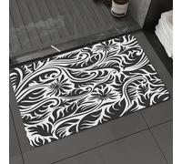 DALEXHM Tapis de Bain 50x80 cm, antidérapant,Doux,Absorbant l'eau,en Microfibre,pour la Salle de Bain,Lavable en Machine,Rouleau Abstrait Noir et Gris à Motif de Feuilles de fougère et de Grandes fle