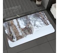 DALEXHM Tapis de Bain 50x80 cm, antidérapant,Doux,Absorbant l'eau,en Microfibre,pour la Salle de Bain,Lavable en Machine,Un Lynx d'europe dans la Neige. Froid Hivernal, février, Norvège.