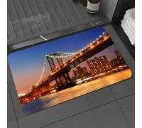 DALEXHM Tapis de Bain 50x80 cm, antidérapant,Doux,Absorbant l'eau,en Microfibre,pour la Salle de Bain,Lavable en Machine,New York, Pont de Manhattan illuminé la Nuit au-Dessus de l'Hudson, Brooklyn,