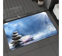 DALEXHM Tapis de Bain 50x80 cm, antidérapant,Doux,Absorbant l'eau,en Microfibre,pour la Salle de Bain,Lavable en Machine,Scène Zen avec Lotus et tas de Pierres