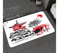 DALEXHM Tapis de Bain 50x80 cm, antidérapant,Doux,Absorbant l'eau,en Microfibre,pour la Salle de Bain,Lavable en Machine,Paysage Aquarelle Daigoji Saison d'automne Kyoto Japon Vintage Japonais Rouge