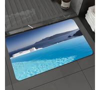 DALEXHM Tapis de Bain 50x80 cm, antidérapant,Doux,Absorbant l'eau,en Microfibre,pour la Salle de Bain,Lavable en Machine,Piscine d'un Complexe hôtelier de Luxe à Santorin, Grèce. Panorama méditerrané