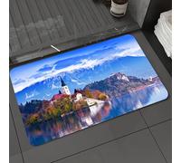DALEXHM Tapis de Bain 50x80 cm, antidérapant,Doux,Absorbant l'eau,en Microfibre,pour la Salle de Bain,Lavable en Machine,Paysage, Photo de Bled en Slovénie avec des Montagnes enneigées dans Le lac et