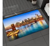 DALEXHM Tapis de Bain 50x80 cm, antidérapant,Doux,Absorbant l'eau,en Microfibre,pour la Salle de Bain,Lavable en Machine,Vue de la Ville de New York au-Dessus de l'East River, Pont de Brooklyn, crépu