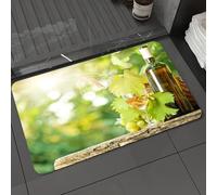 DALEXHM Tapis de Bain 50x80 cm, antidérapant,Doux,Absorbant l'eau,en Microfibre,pour la Salle de Bain,Lavable en Machine,Vin, Bouteille de vin Blanc, Verre, Jeune Vigne et grappe de Raisin en Vert pr