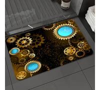 DALEXHM Tapis de Bain 50x80 cm, antidérapant,Doux,Absorbant l'eau,en Microfibre,pour la Salle de Bain,Lavable en Machine,Fond Noir de Style Steampunk avec Engrenages dorés et en Laiton et lentilles b