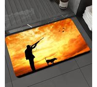 DALEXHM Tapis de Bain 50x80 cm, antidérapant,Doux,Absorbant l'eau,en Microfibre,pour la Salle de Bain,Lavable en Machine,Décoration de Chasse, Chasseur majestueux au Coucher du Soleil avec Fusil à ca