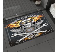 DALEXHM Tapis de Bain 50x80 cm, antidérapant,Doux,Absorbant l'eau,en Microfibre,pour la Salle de Bain,Lavable en Machine,Décoration pour Garage d'homme, Affiche de Club de Moto avec crâne, Flammes, a