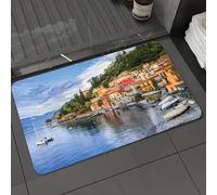 DALEXHM Tapis de Bain 50x80 cm, antidérapant,Doux,Absorbant l'eau,en Microfibre,pour la Salle de Bain,Lavable en Machine,Décor Italien, Village d'été au Bord de la mer Méditerranée avec
