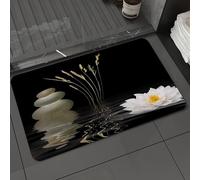 DALEXHM Tapis de Bain 50x80 cm, antidérapant,Doux,Absorbant l'eau,en Microfibre,pour la Salle de Bain,Lavable en Machine,Éléments Zen, Pierres, Herbe, Lotus, scène paisible d'eau, Fleurs Zen