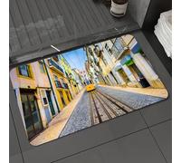 DALEXHM Tapis de Bain 50x80 cm, antidérapant,Doux,Absorbant l'eau,en Microfibre,pour la Salle de Bain,Lavable en Machine,Rues et Tramway de la Vieille Ville de Lisbonne, au Portugal.